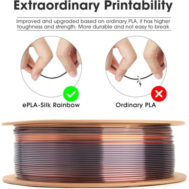 eSUN Silk Rainbow PLA Filament 1.75mm, Seidenmatt Multicolor Farbverlauf, 1KG Spule für 3D Drucker, Bonbon Regenbogen – Bild 3