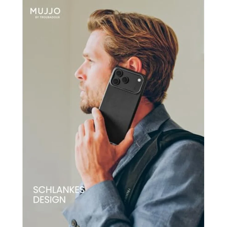 Mujjo Leather Case für iPhone 17 Pro - Hochwertiges Velore-Leder, MagSafe-kompatibel, schwarz – Bild 6