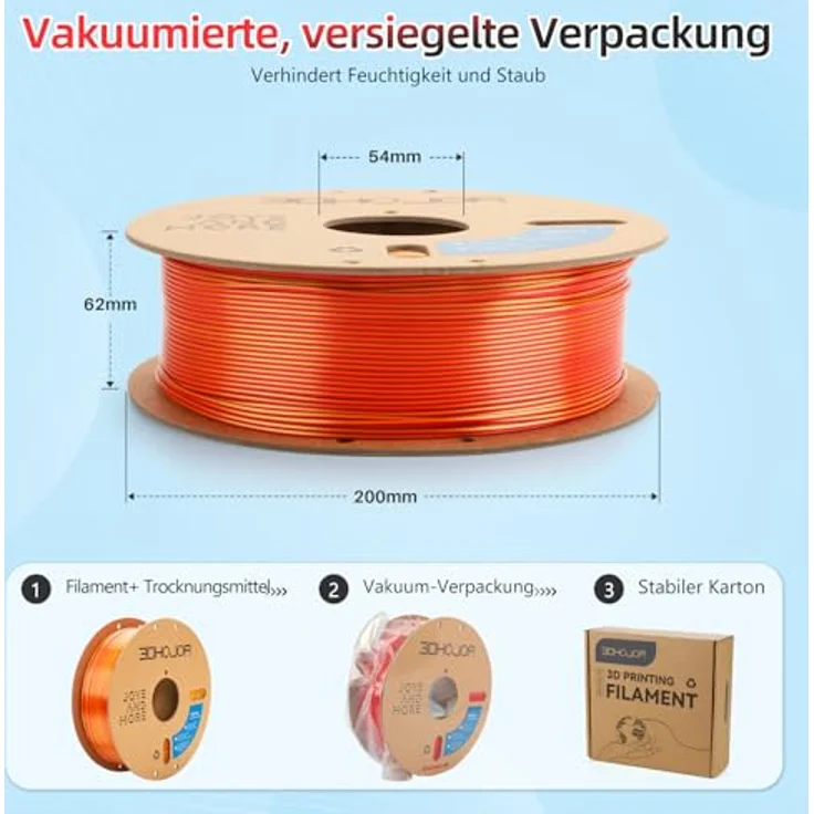 3DHoJor Silk PLA Filament 1.75mm, 1KG Rot-Gold Zweifarbig, Hochkompatibel, Vakuumversiegelt – Bild 5