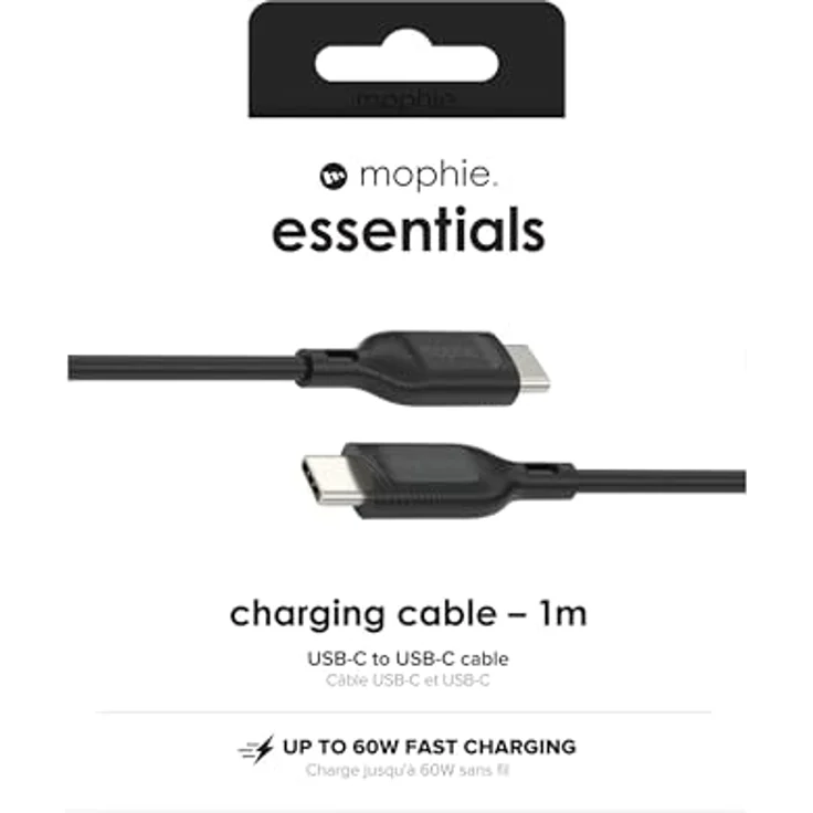 ZAGG mophie Essentials USB-C auf USB-C Schnellladekabel, 60W Leistung, 1m, langlebig, strapazierfähig, schwarz – Bild 3