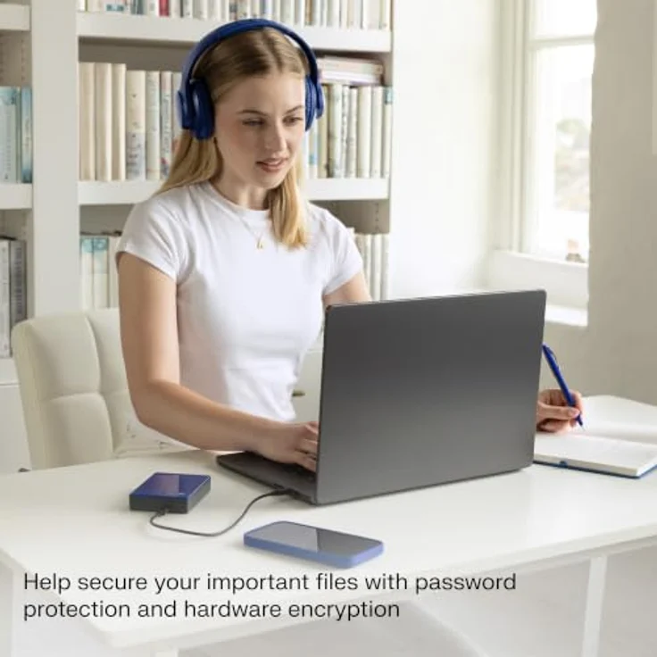 Western Digital WD My Passport 4TB, externe Festplatte mit USB-C, 256-Bit AES-Verschlüsselung, blau – Bild 5