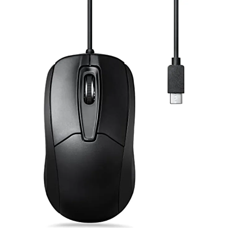 Perixx PERIMICE-209C USB-C Kabelgebundene Maus für Links- und Rechtshänder, Schwarz
