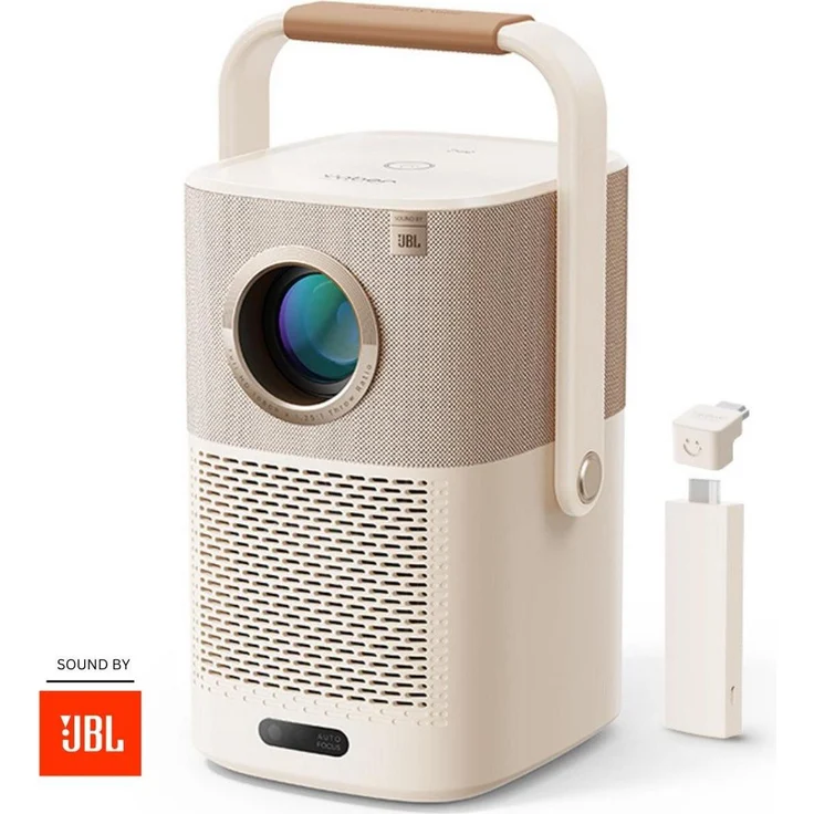 Yaber T2 Plus, Full HD Beamer mit 450 ANSI Lumen, eingebauten JBL-Lautsprechern und kabellosem Betrieb, beige