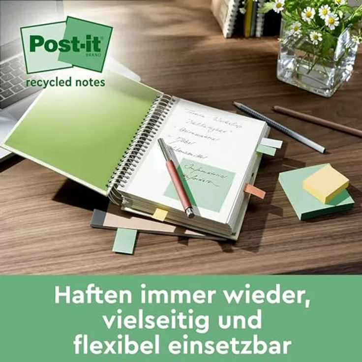 Post-it Notes Super Sticky Haftnotizblock 102x152mm, 4x45 Blatt, mint, denimblau, rosa, limonengrün, 100% Recyclingpapier, rückstandsfrei entfernbar – Bild 5