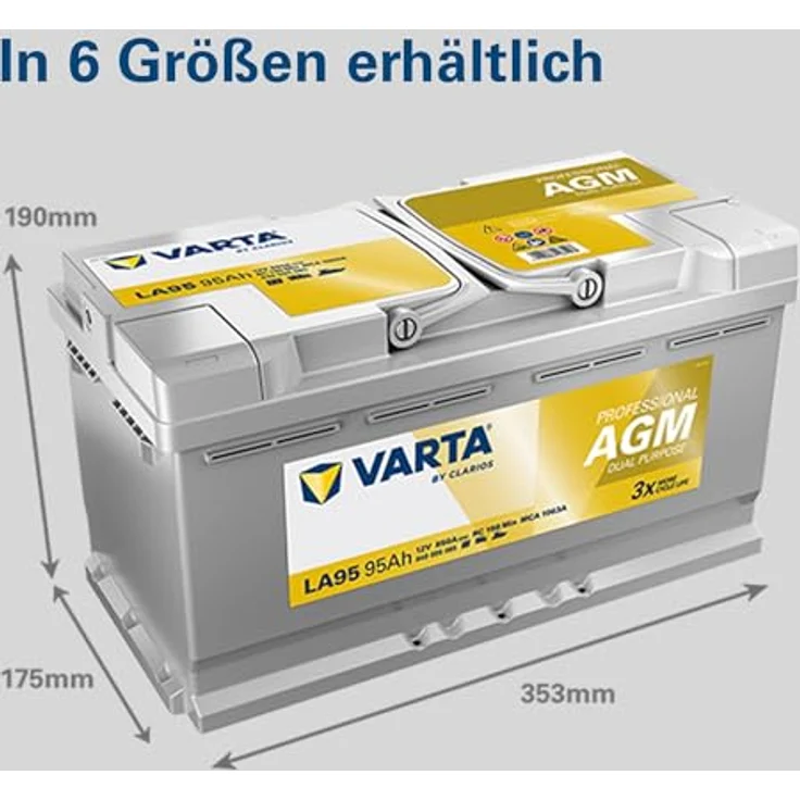 Varta LA95, Professional AGM Autobatterie 12V mit 95Ah und 850A, wartungsfrei und zyklenfest für Wohnmobile und Boote – Bild 6