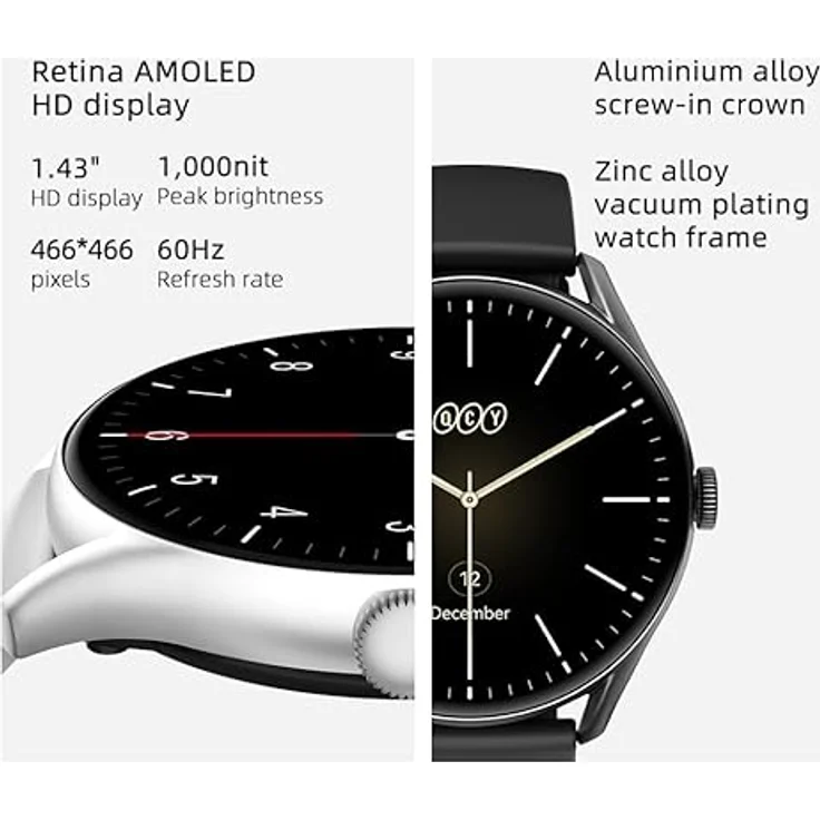 QCY Watch GT, Smartwatch mit 1.43" Retina AMOLED HD Display, Metallrahmen, Gesundheitsüberwachung, 10 Tage Akkulaufzeit und 100+ Sportmodi – Bild 3