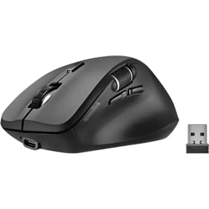 Speedlink Libera Rechargeable Wireless Silent Mouse, PC Maus kabellos leise wiederaufladbar, Bluetooth Maus und USB 2.4GHz, Daumen Scrollrad für horizontales Scrollen, leise Tasten, 3200 DPI, schwarz