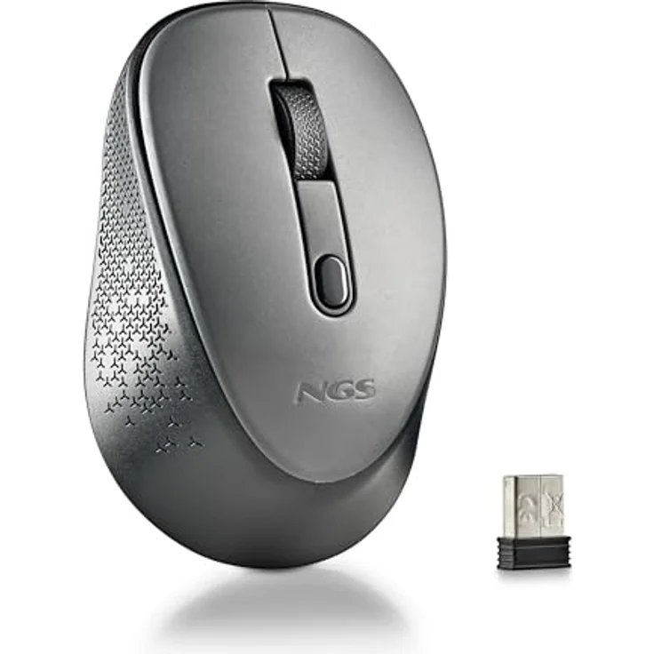 NGS Dew Gray, Funkmaus mit optischem Sensor, ergonomisch, lautlos, 800/1600 DPI, Plug & Play, beidhändig, Nano-Receiver – Bild 1