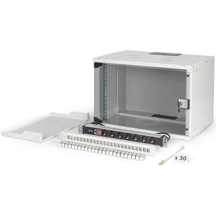 Digitus 19" SOHO PRO Netzwerk-Set, 7HE Wandgehäuse mit Zubehör, grau, 19 Zoll Rack Serverschrank
