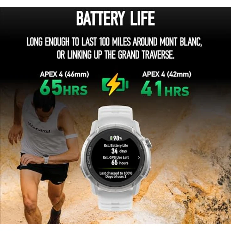 COROS APEX 4 GPS Sportuhr – 1,2" MIP-Touchscreen, 34 Tage Akku, globale Karten, 5 Klettermodi, Mikrofon, Lautsprecher (Weiß, 42mm) – Bild 3