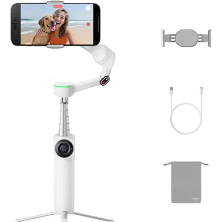 Insta360 Flow 2 Pro Weiß - Faltbarer AI Gimbal, Tracking in 200+ Apps, Multi-Personen- & 360º-Pan-Tracking – Bild 1