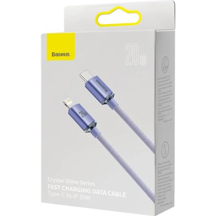 Baseus Crystal Kabel USB-C auf Lightning, 20W PD, 2m, violett, Hochgeschwindigkeitsdatenübertragung bis 480 Mbps, Überhitzungsschutz – Bild 5