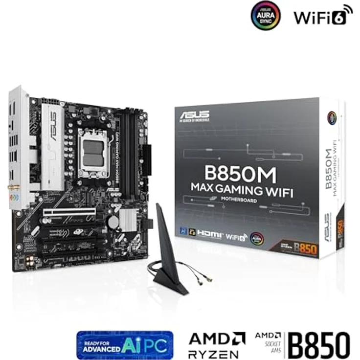 ASUS B850M MAX Gaming WIFI (AM5) Mainboard, Micro-ATX, AMD B850 Chipset, 4 x DIMM, WiFi 6, Bluetooth 5.4, USB 3.2 Gen 2 – Bild 3