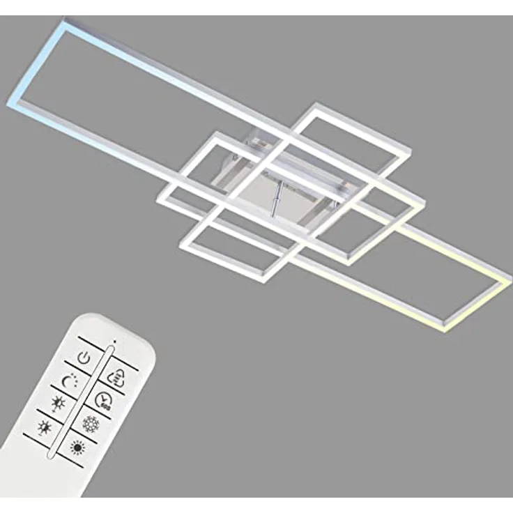 BRILONER- LED Deckenleuchte, Deckenlampe dimmbar, inklusive Fernbedienung, Farbtemperatursteuerung, Nachtlichtfunktion, Timer, 51 Watt, 6.600 Lumen, Chrom-Alu, 1040x420x100mm, 3156-018