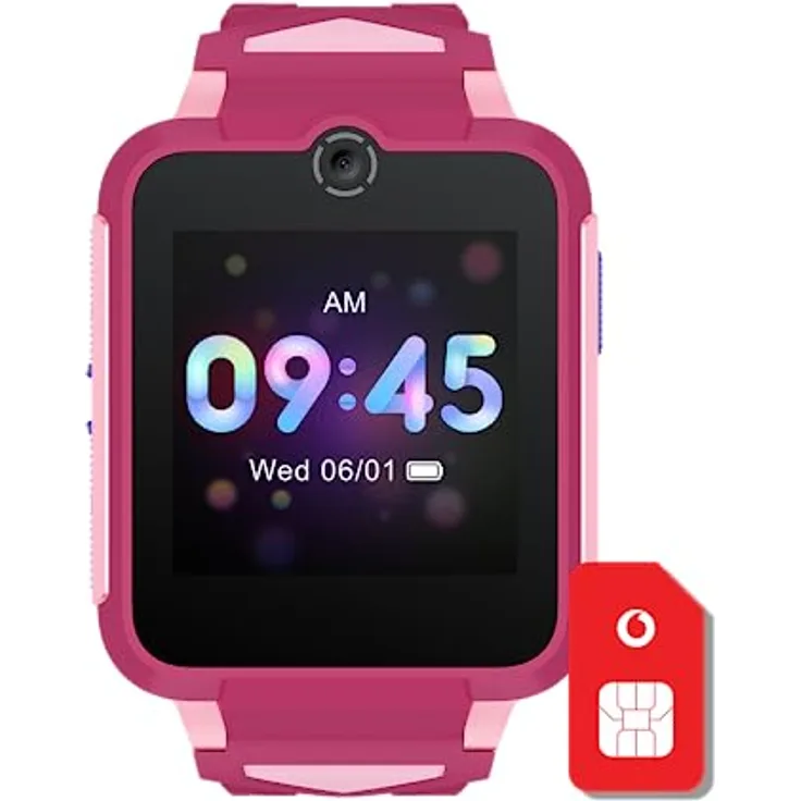 Vodafone TCL MT42 Smartwatch Kinderuhr in Pink | Back-to-School Paket IoT Tarif (3 Mon. kostenlos) + 50€ Amazon-Gutschein nach SIM-Registrierung | mit Displayschutzglas, Kamera, Anrufe, SOS-Knopf