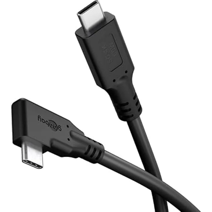 goobay USB-C Kabel 3.2/90° - 3m schwarz, 60W Power Delivery, 5 Gbit/s superschnelle Datenübertragung, kompatibel mit Thunderbolt 3 & 4 – Bild 1