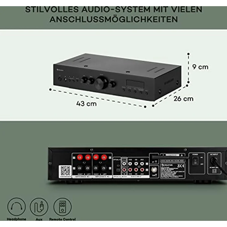Auna AMP-CD608 DAB Audioverstärker, 4-Kanal Digital Bluetooth HiFi Stereo Verstärker mit 400 W und DAB+ Radio – Bild 6