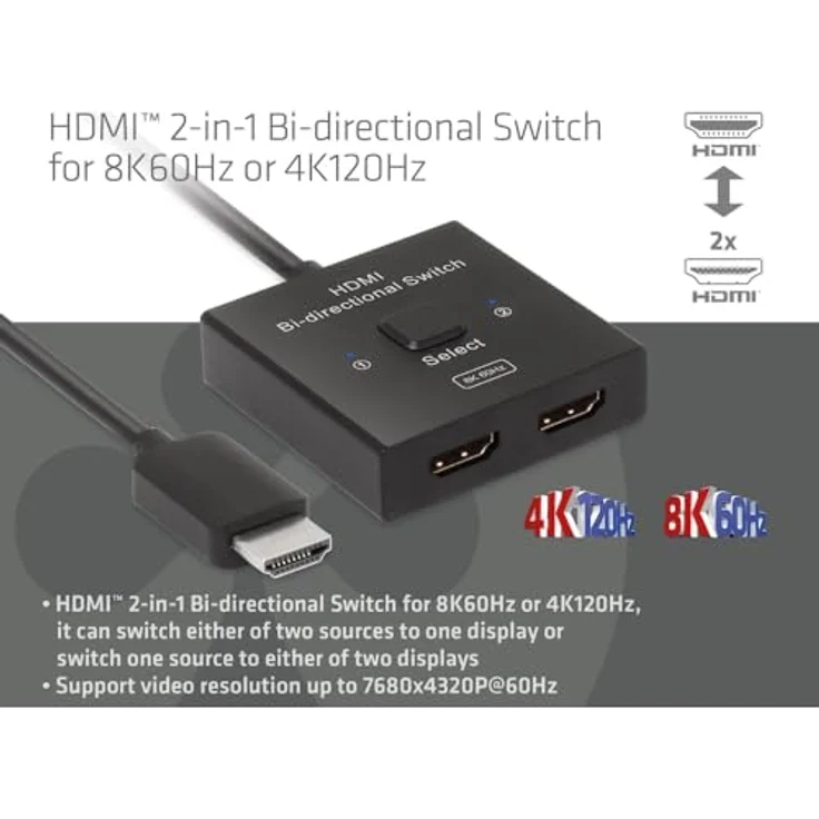 Club3D CSV-1384 HDMI™ 2-in-1 bi-direktionaler Switch für 8K60Hz oder 4K120Hz – Bild 3