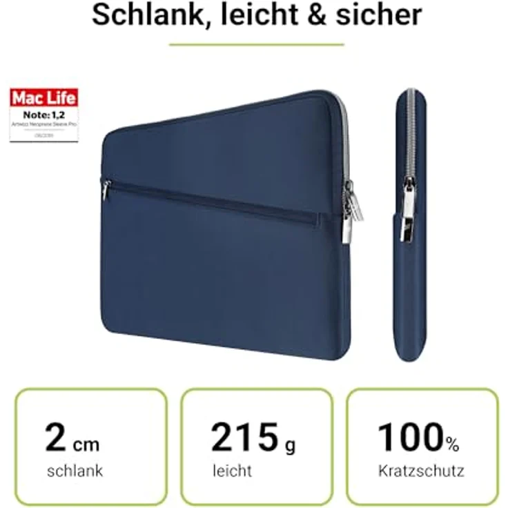 Artwizz Neoprene Sleeve PRO kompatibel mit MacBook Air 15, Schutzhülle mit Zubehör-Fach, Midnight-Blue, 15 Zoll – Bild 3