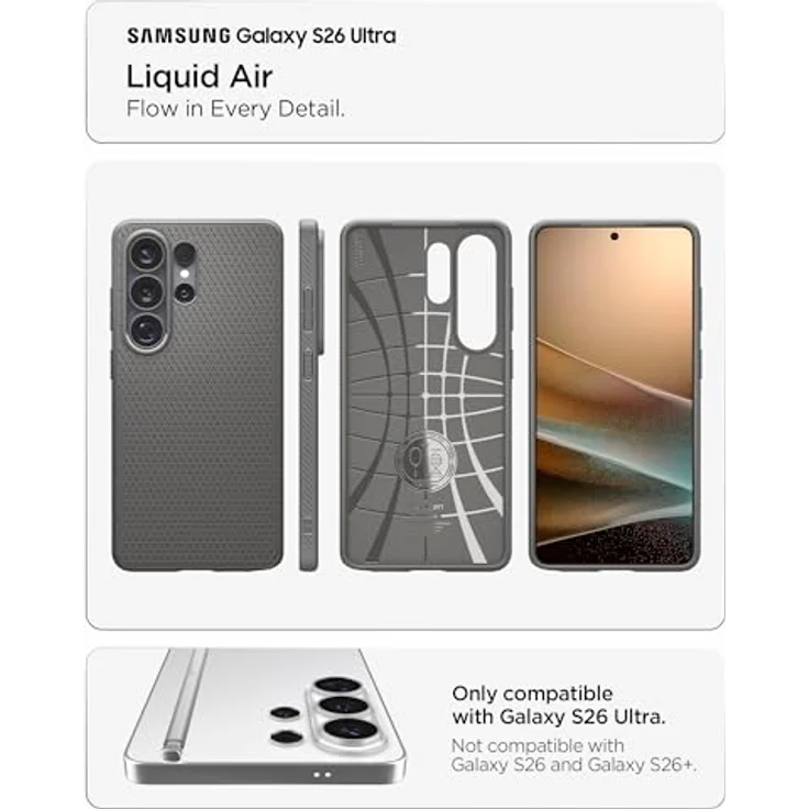 Spigen Liquid Air Hülle für Samsung Galaxy S26 Ultra, stoßdämpfender TPU-Schutz, Anti-Rutsch Design – Marble Gray – Bild 2