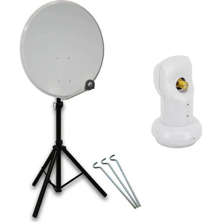 PremiumX PXS60, mobile Camping Sat Anlage 60cm Antenne mit Single LNB und stabiler Halterung für robusten Einsatz