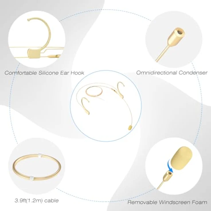 KIMAFUN Beiges Headset-Mikrofon, professionelles Over-Ear-Kondensator-Mikrofon mit abnehmbarem Ohrbügel, kompatibel mit SHU_re Wireless System, ideal für Bühnenauftritte und Moderation – Bild 5