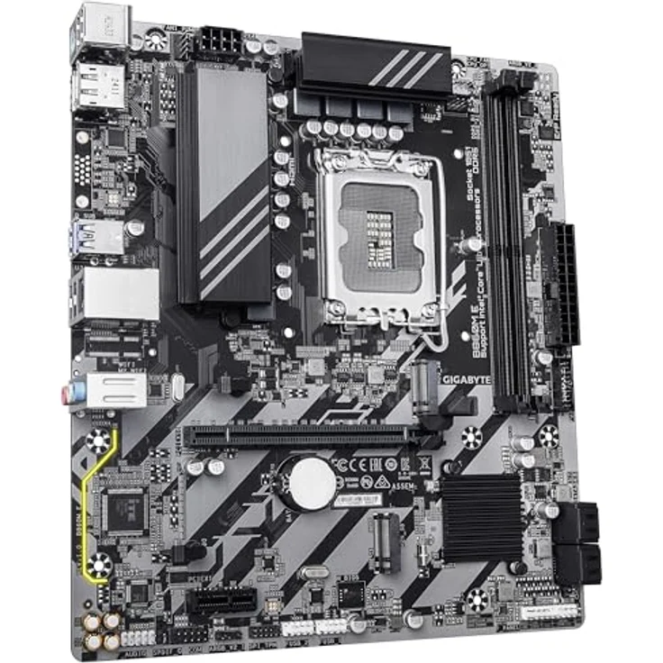Gigabyte B860M E Mainboard, LGA 1851 Sockel, bis zu 128 GB DDR5 RAM, SATA III und M.2 Unterstützung, dunkelbraun – Bild 3