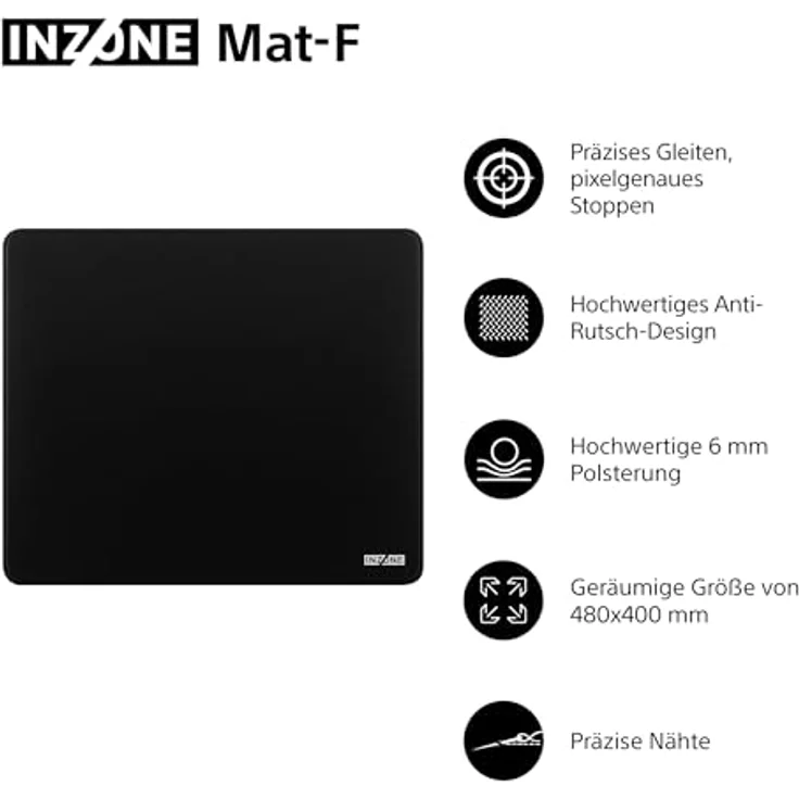 SONY INZONE Mat-F Gaming-Mauspad, 400 mm x 480 mm, rutschfeste SlimFlex-Basis, 6 mm Komfortschaum, schwarz – Bild 2