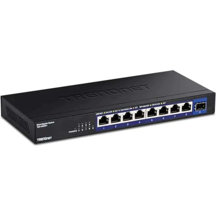 TRENDnet TEG-S5091 9-Port Unmanaged 2,5G Switch mit 10G SFP+Port, 8 x 2,5GBASE-T Ports, lüfterlos, Schwarz