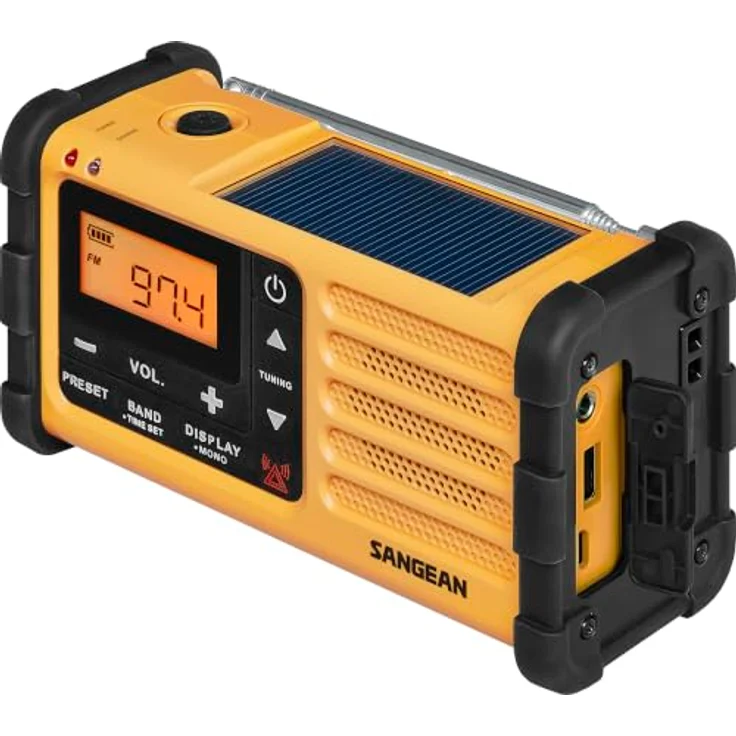 Sangean MMR-88, Hybrid Radio AM/FM/DAB+ mit Taschenlampe, wiederaufladbar, Solarpanel, schwarz-gelb – Bild 3