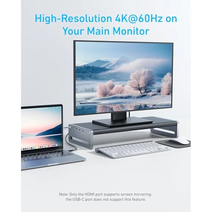 Anker USB-C Hub, 10-in-1 Aluminium-Monitorstandfuß mit 100W PD, 5Gbit/s USB-Anschlüssen und 4K@60Hz HDMI Display, integriertes 1m Kabel, silber, für MacBook, Dell und USB-C-Geräte – Bild 5