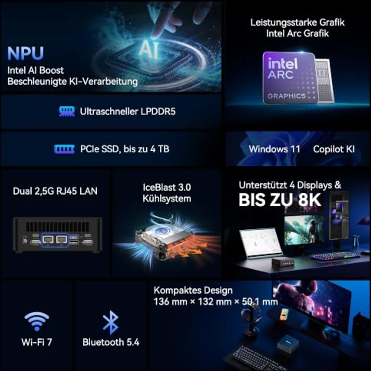 GEEKOM AI Mini PC IT13 Max mit Intel Core Ultra 9 185H, 24 GB RAM, 500 GB SSD, Wi-Fi 7 & USB4 – Bild 2