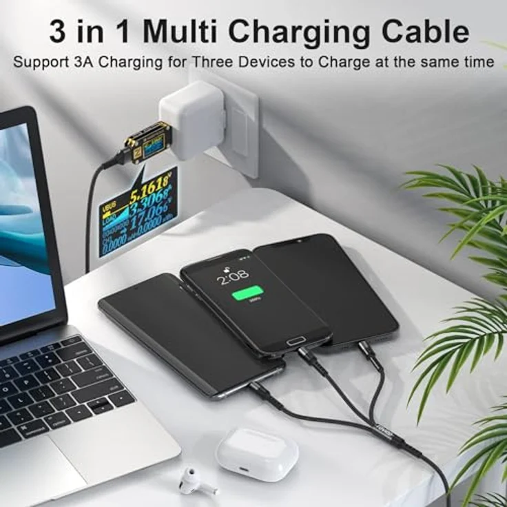 RAVIAD Multi USB Kabel 1.2M, 3 in 1 Schnellladekabel mit Micro USB, USB Typ C und Lightning, Nylon ummantelt, hohe Ladegeschwindigkeit, für Android und iPhone – Bild 4