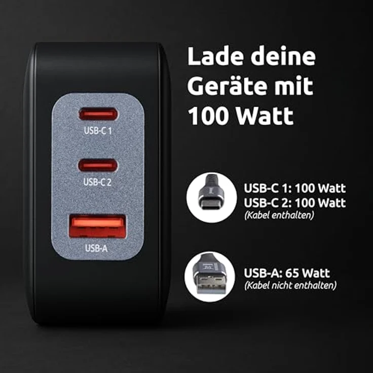 Intenso W100ACC + C520C, 100 W USB-Ladegerät-Set mit GaN-Technologie, Schwarz – Bild 5