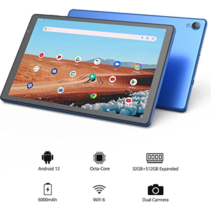 PRITOM 10 inch Android 12 Tablet,2GB RAM, 32GB ROM, 6000Mah, Expand to 512GB, Quad Core Processor, 10 inch Tablet, Android Tablets HD IPS Screen, Camera, Wi-Fi, Bluetooth, Tablet PC(Blue) – Bild 2
