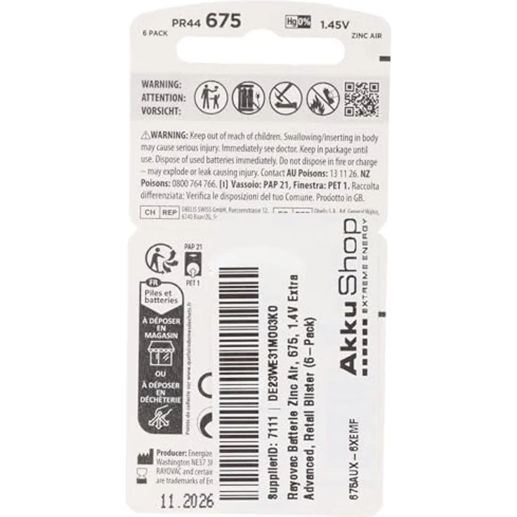 Rayovac Extra Advanced Gr. 675 Hörgerätebatterien 6er Blister PR44 Blau 24600... – Bild 5