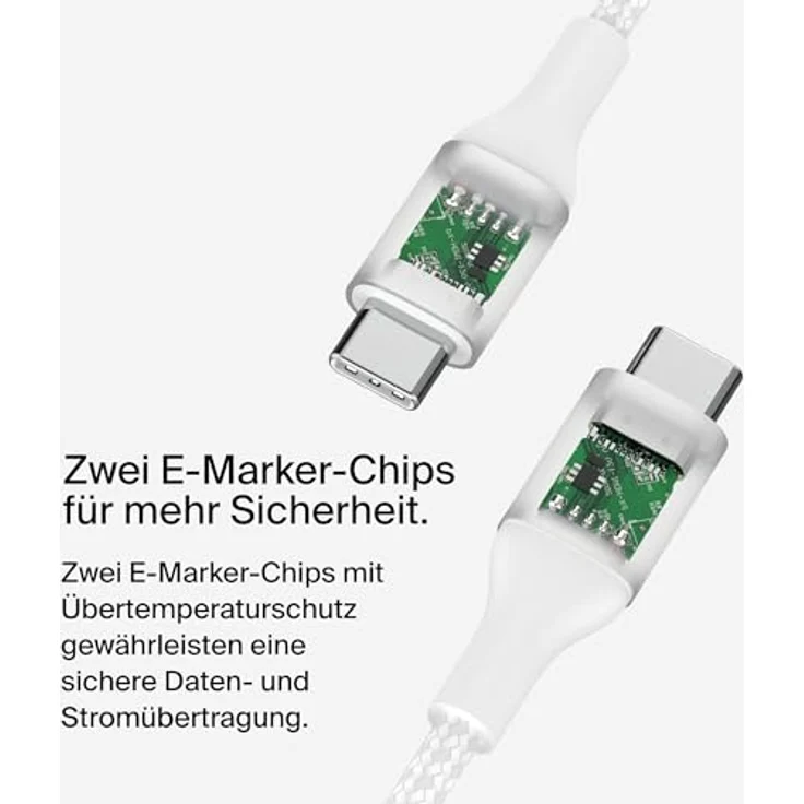 Belkin BoostCharge USB-C-auf-USB-C-Ladekabel, 1 m, Schnellladekabel mit 240 W Power Delivery, USB-IF-zertifiziert, kompatibel mit MacBook Pro, Chromebook, Samsung Galaxy, iPad usw. – Weiß – Bild 3