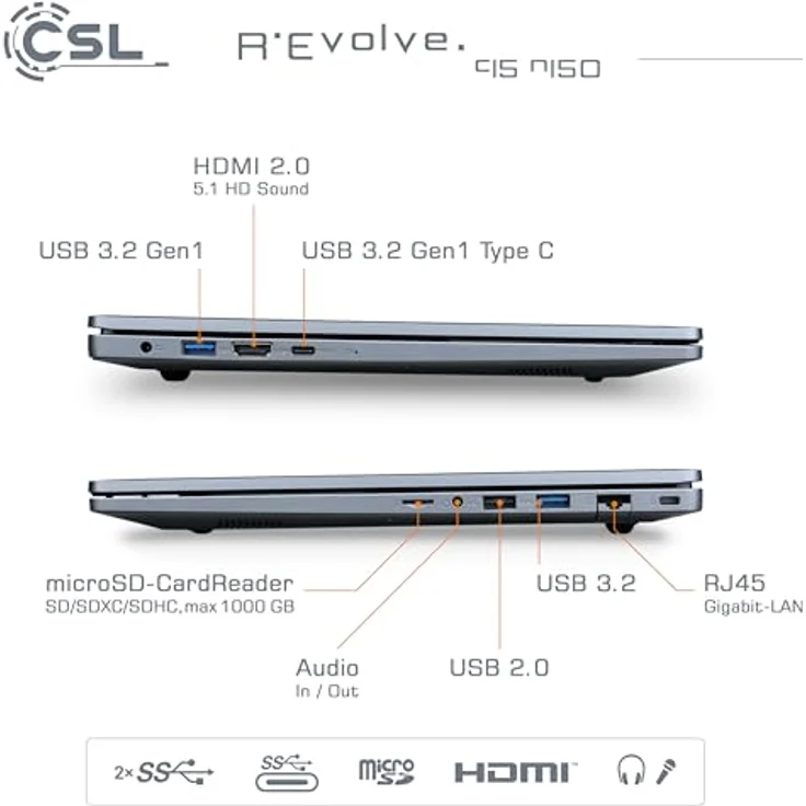 CSL R'Evolve C15 v4, 15,6" Notebook mit Intel N100, 16 GB RAM, 4000 GB SSD, Windows 11 Home, grau – Bild 4