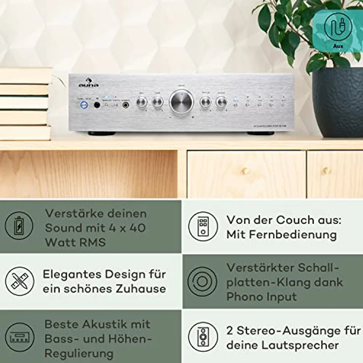 CD708 HiFi-Stereo-Verstärker AUX schwarz 600W Silber – Bild 2