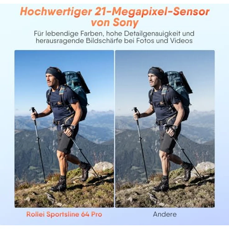 Rollei Sportsline 64 Pro, Unterwasserkamera 5K 64MP mit Sony 21MP Sensor, IP68 wasserdicht bis 8m, 18X Digitalzoom für Schnorcheln und Outdoor-Abenteuer – Bild 4