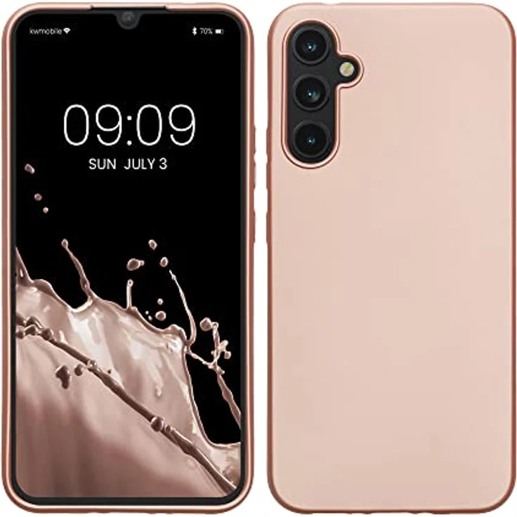 kwmobile Handyhülle für Samsung Galaxy A34 5G, Silikon Case metallisch schimmernd, rutschfest, metallic Rosegold – Bild 1