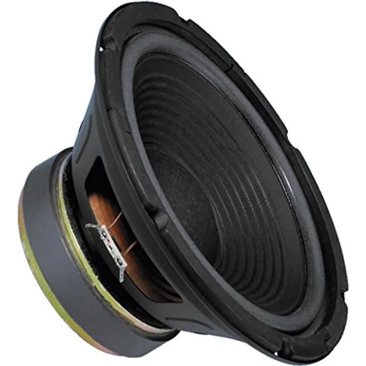 MONACOR SP-250P Tieftöner mit Polkernbohrung, 100 Watt Nennbelastbarkeit und einer Impedanz von 8 Ohm, Bass-Lautsprecher mit einer großen linearen Auslenkungsfähigkeit, 10 Zoll, in Schwarz