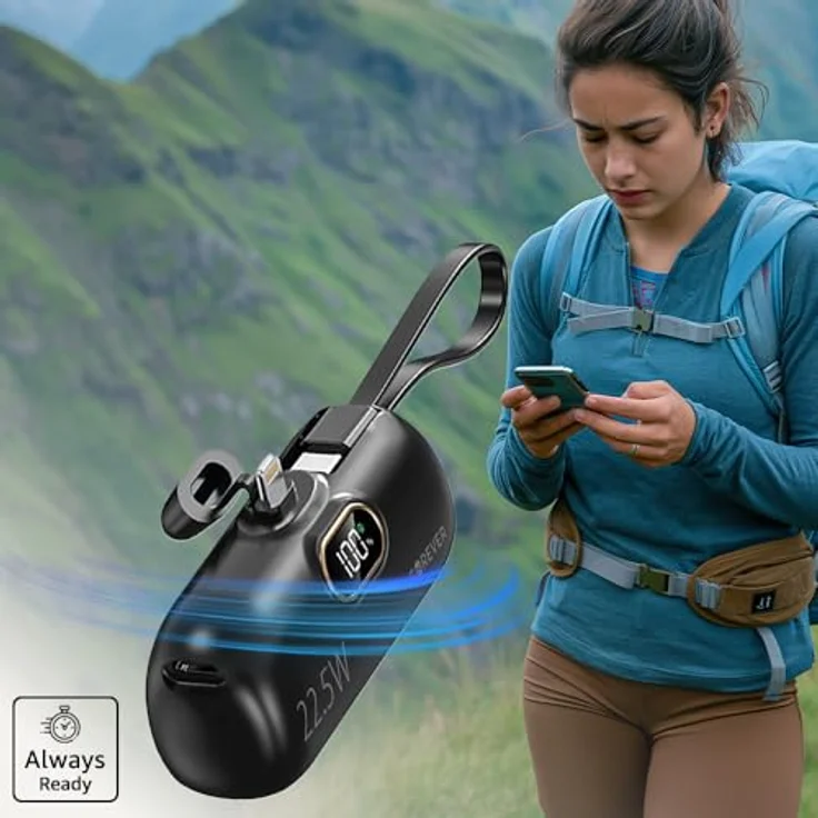 FOREVER Power Bank Mini Lightning Schwarz 5000mAh, Schnellladefunktion, Pass-Through-Technologie, LED-Display, leicht und kompakt für unterwegs – Bild 4