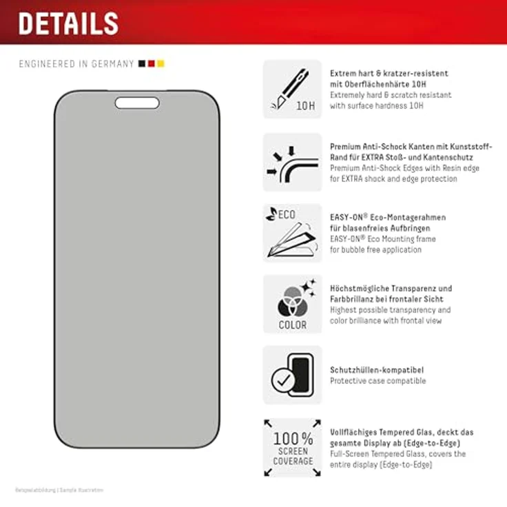 Displex Privacy Glass Full Cover für iPhone 17 Pro Max, Kratzer-resistent mit Montagerahmen und Effektivem Blickschutz – Bild 2