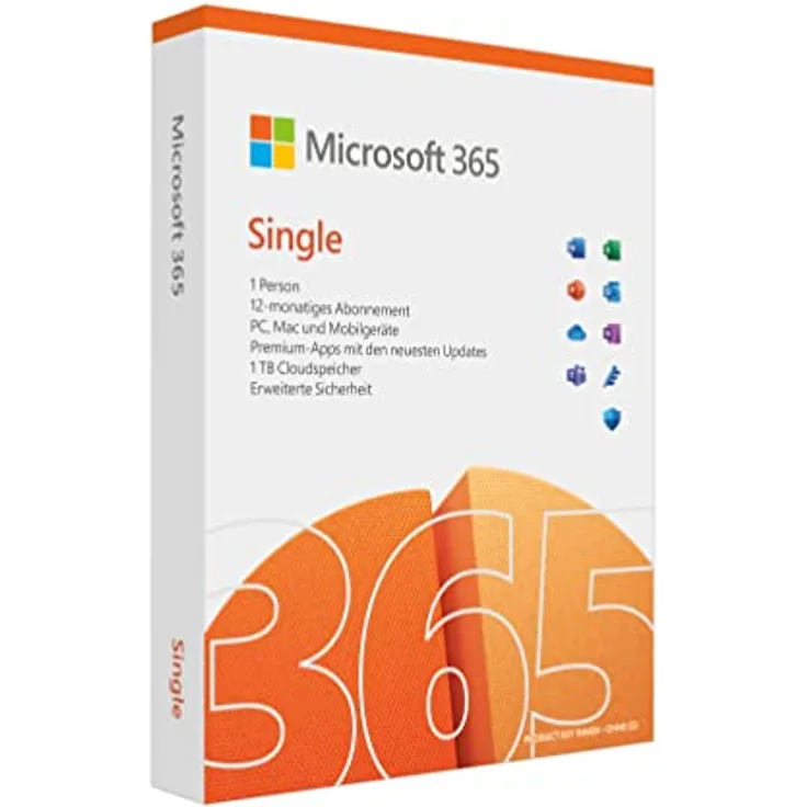 Microsoft 365 Single (inkl. Microsoft Defender) | 1 Nutzer | Mehrere PCs/Macs, Tablets und mobile Geräte | 1 Jahresabonnement | Box