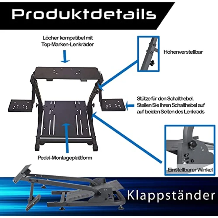 Unicview Lenkradständer für G29 G920 G923 inkl. Schalthebelhalterung, komplett verstellbar und faltbar, aus Kohlenstoffstahl, maximal kompatibel – Bild 4