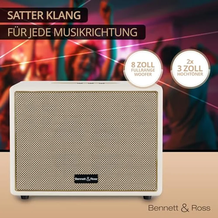 Bennett & Ross BB-880CW Blackmore Giant, Bluetooth-Lautsprecher mit 80 W RMS Leistung, creme-weiß – Bild 4