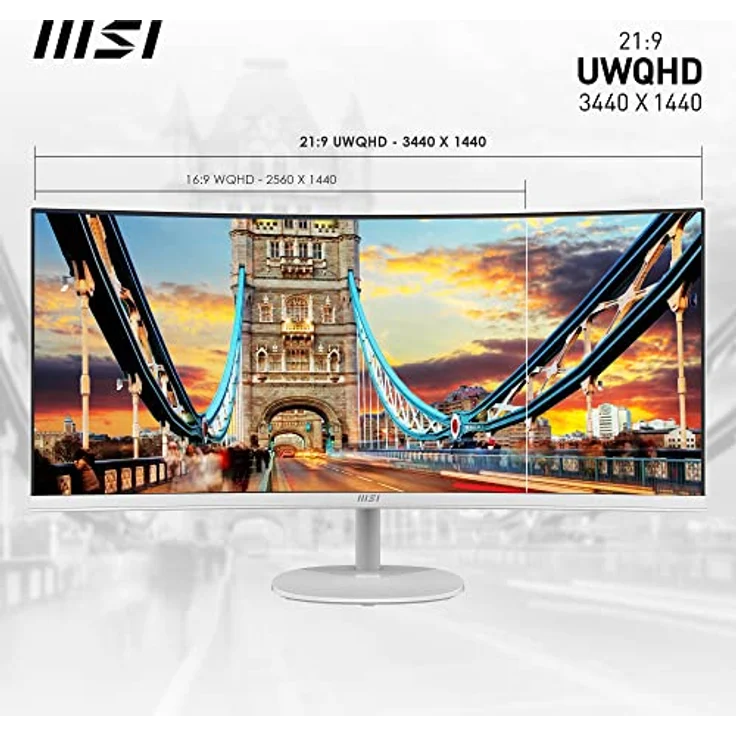 MSI PRO MP341CQWDE 34 Zoll Curved Business Monitor, UWQHD (3440x1440), 100 Hz, VA Panel, Weiß – Bild 2