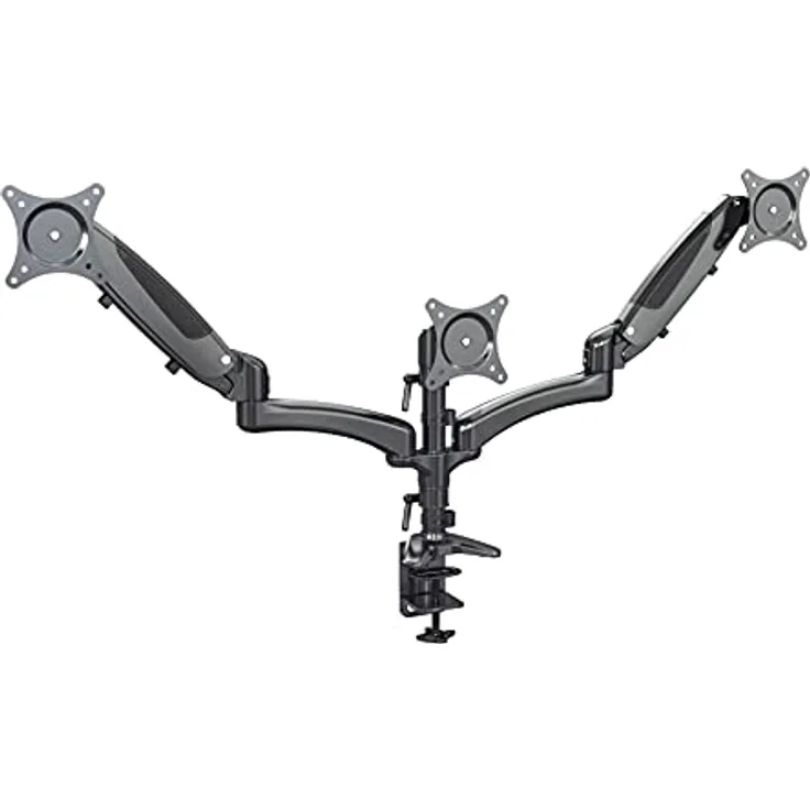 K&M 23878 Bildschirm-Dreifachhalter - Für 3 Monitore bis 24 Zoll - mit Kabelführung und Büro-Schreibtisch-Klemme