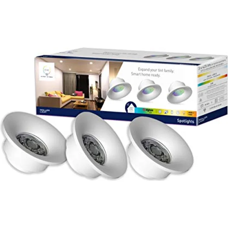 tint 3er-Set Smarte LED Spotlights – Steuerbar per Alexa oder Fernbedienung – Einbauleuchten mit weißem (1800-6500 K) und farbigem Licht RGB – Ø 76 mm Bohrloch, 100 mm Einbauhöhe